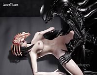 Чужой ебет земную красотку хентай мультик